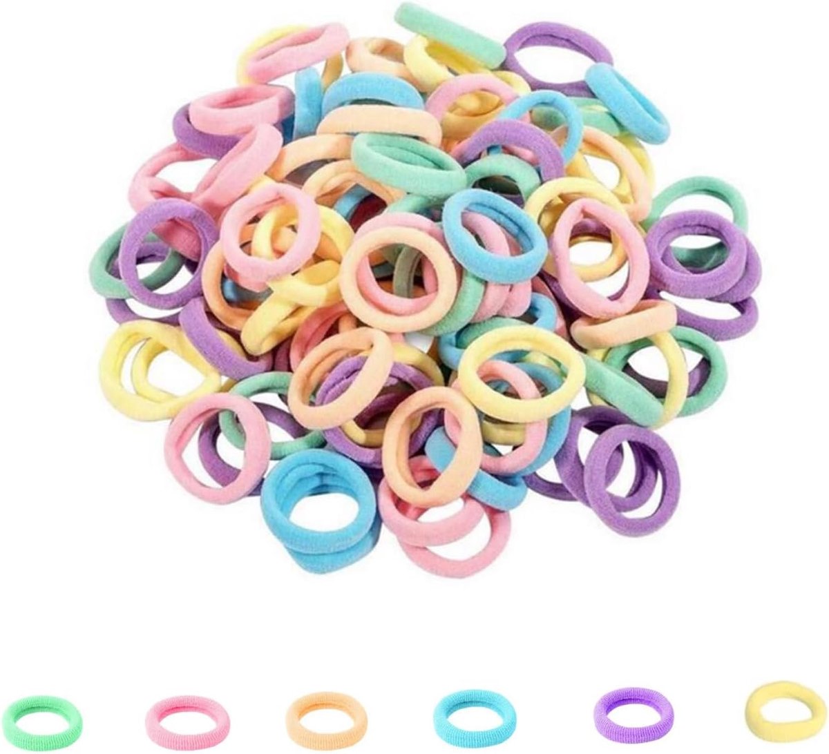SnelShoppen - 200 Elastische Haarg elastiekjes voor Meisjes - Multicolor Haarbanden - Zachte, Naadloze Haar Clips voor Vlechten en Paardenstaarten - P