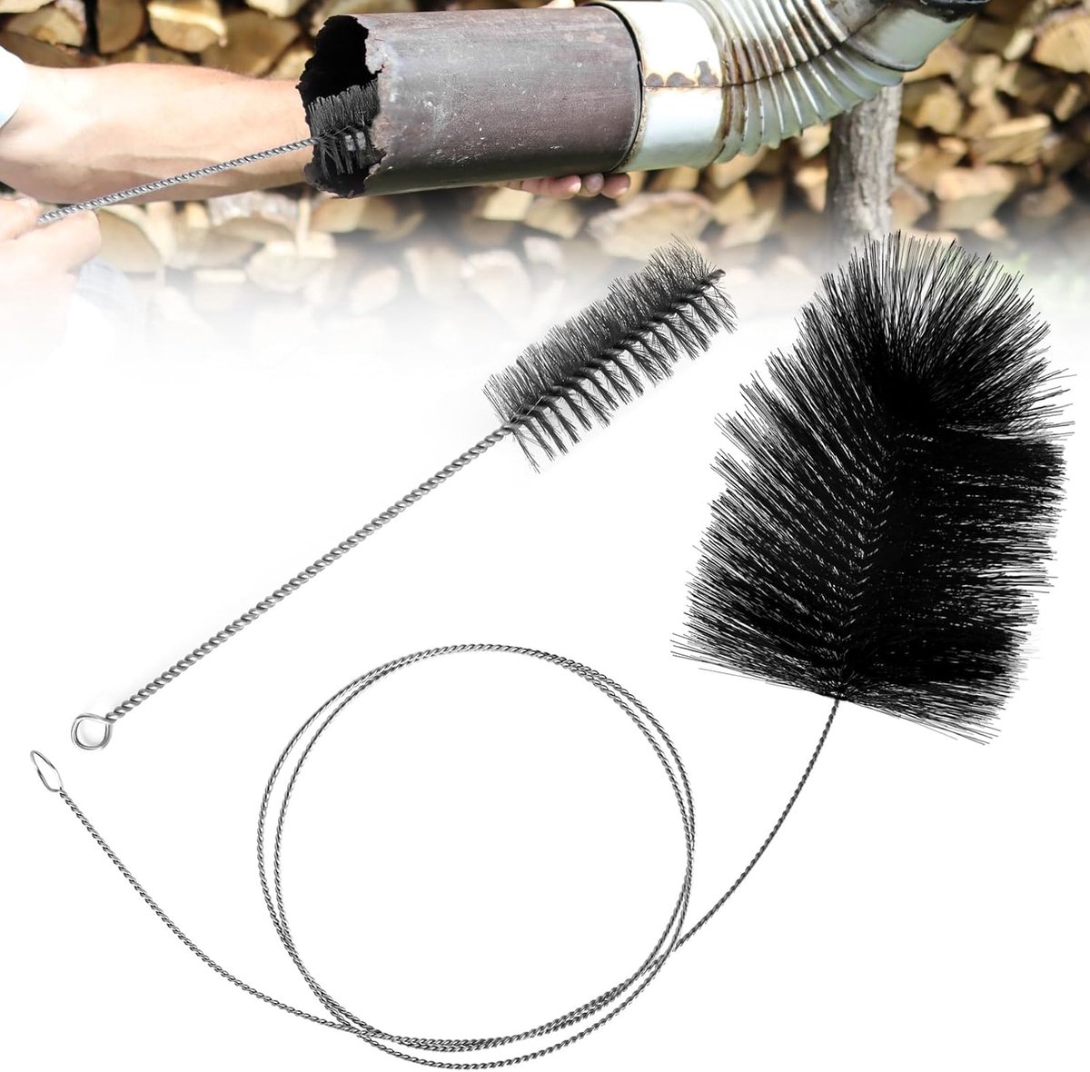 SnelShoppen - Stove Pipe Brush 150mm/180mm - 2 Stuks Schoorsteenveger Set met Push Rod en 31cm Tube Brush - Perfect voor Haarden, Boilers en Pijpleidi