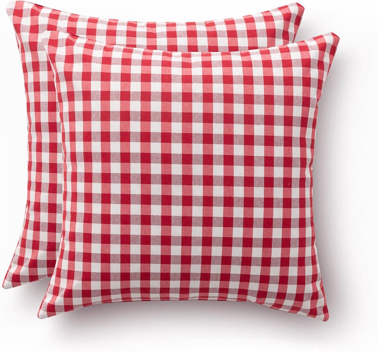 SnelShoppen - Set van 2 Vichy Geweven Kussenhoezen 45 x 45 cm, Decoratieve Sofa Kussenhoezen met Rits, Katoen en Polyester, Ademend en Zacht, Rood voo