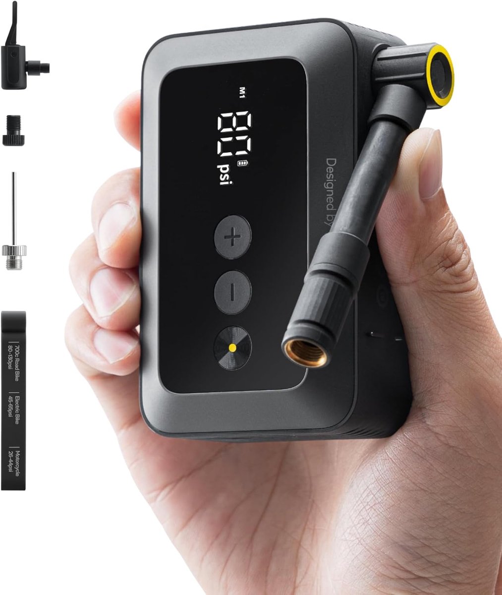 SnelShoppen - Mini Elektrische Luchtpomp - HOTO Zakbandenpomp 150 PSI Max - Snelle USB-C Opladen - Digitaal met Aangepaste Voorinstellingen - Ideaal v