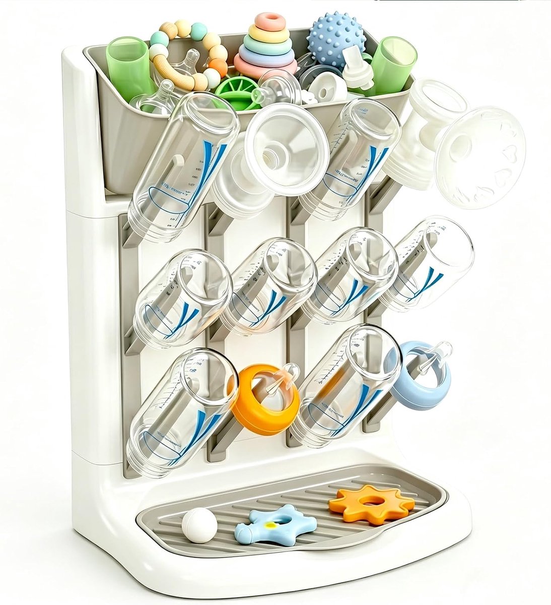 SnelShoppen - Droogrek voor babyflessen, verticale flessendrogerhouder, ruimtebesparend ontwerp, grijs, werkblad, ideaal voor babyaccessoires en keuke