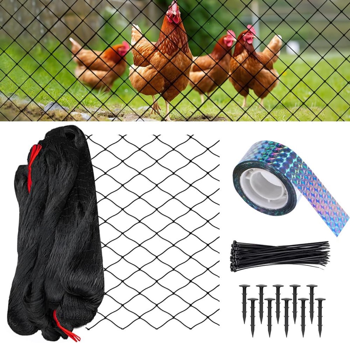 SnelShoppen - Vogelbeschermingsnet 7,5 m x 15 m, Zwart Nylon Vogelnet met 5 cm Maaswijdte, Duurzaam en Weersbestendig voor Tuin, Kippenren, Vijver en
