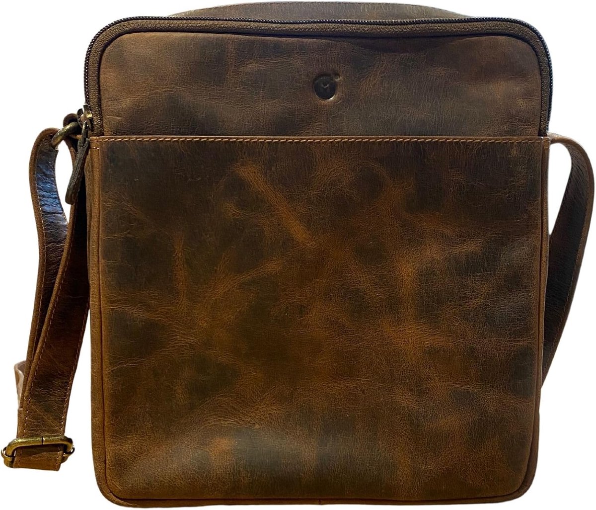 SnelShoppen - Lederen Schoudertas Heren Klein - Stijlvol Vintage Echt Leer - Handgemaakt - Duurzaam - Ideaal voor Dagelijks Gebruik, Feest of Reizen