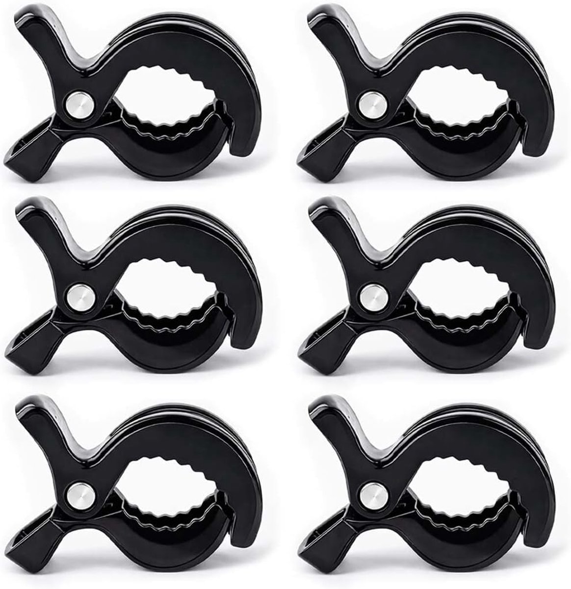 SnelShoppen - 6 Stuks Zwarte Kinderwagenclips - Universele Standaard Clips voor Kinderwagen en Rolstoelen - Sterk ABS-Kunststof - Voor Speelgoed, Deke