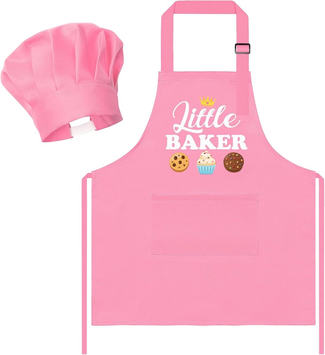 SnelShoppen - Kinder Schorten Set met Koks Hoed - Verstelbaar Roze Keuken Schort voor Kinderen - Bakken, Koken en Rollenspel Speelgoed - Creatieve Kin
