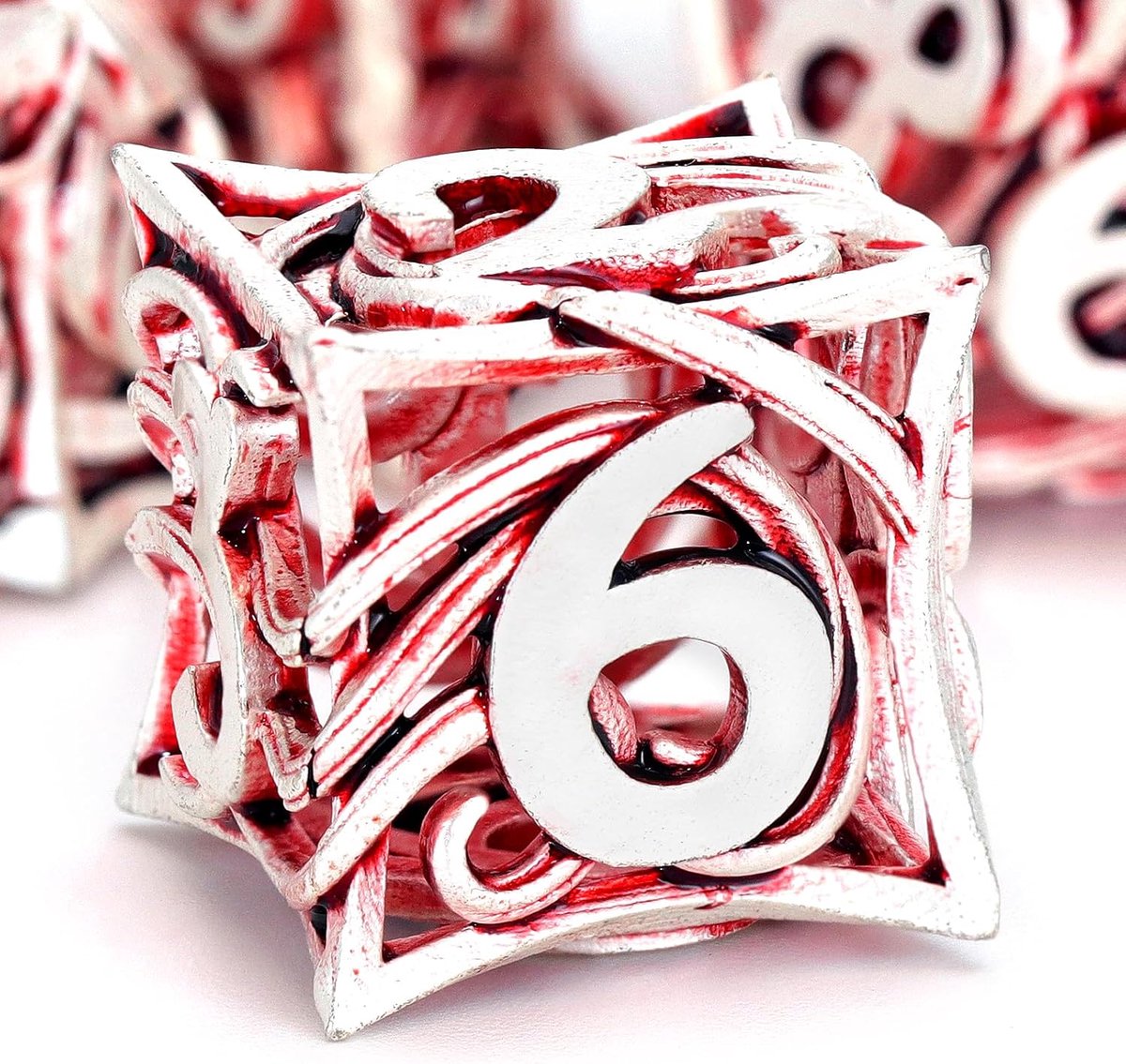 SnelShoppen - Metalen DND dobbelstenen set van 7 stuks - Holle polyedrische dobbelstenen voor Dungeons and Dragons - Wijnstok rood - Inclusief etui -