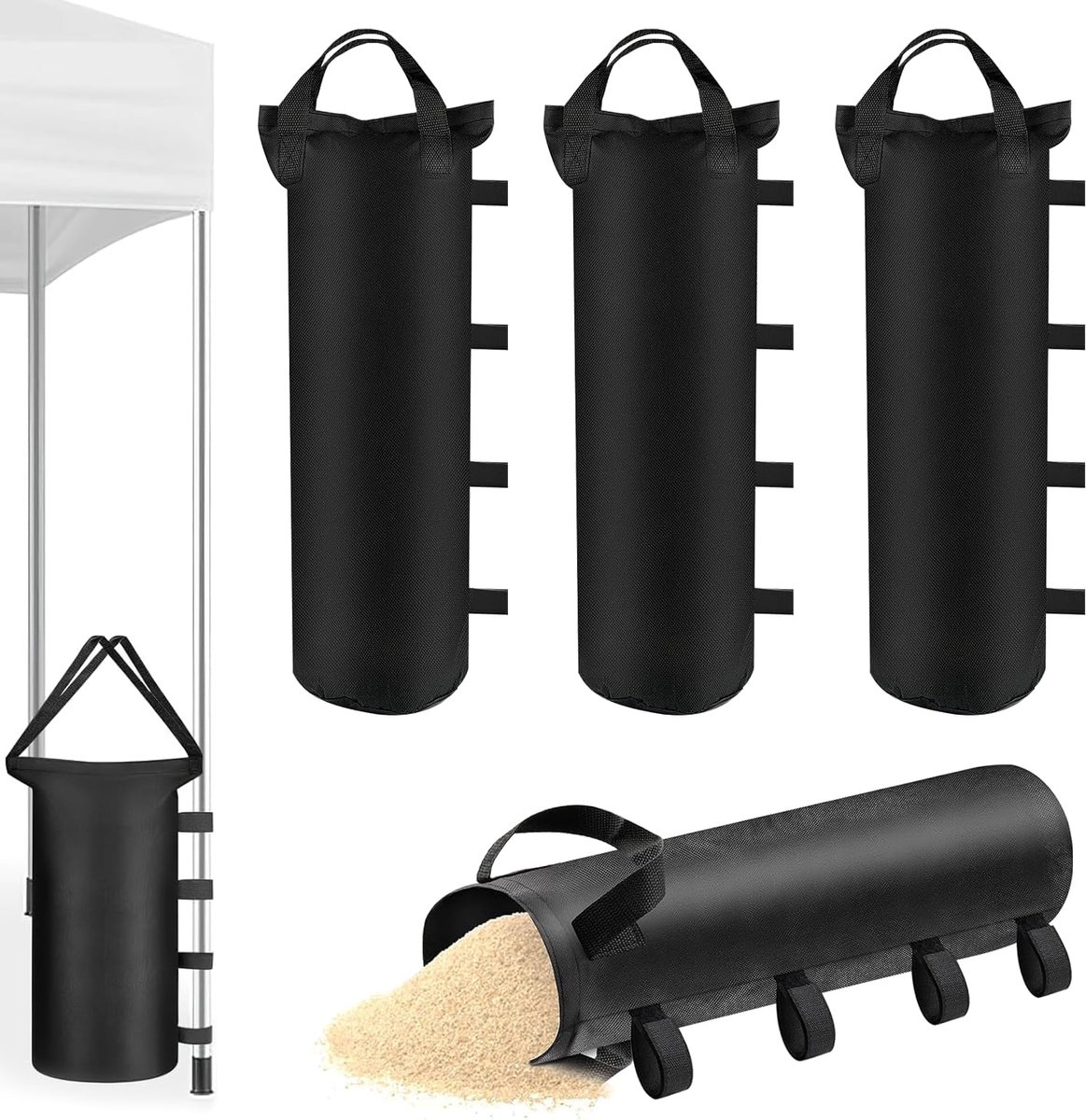 SnelShoppen - 4 Stuks Zandzakken voor Paviljoen, 800D Oxford Waterafstotend, Stabiliteitssandzakken voor Tent, Tuin, Strand, Parasols, 50 x 15 cm, Zwa