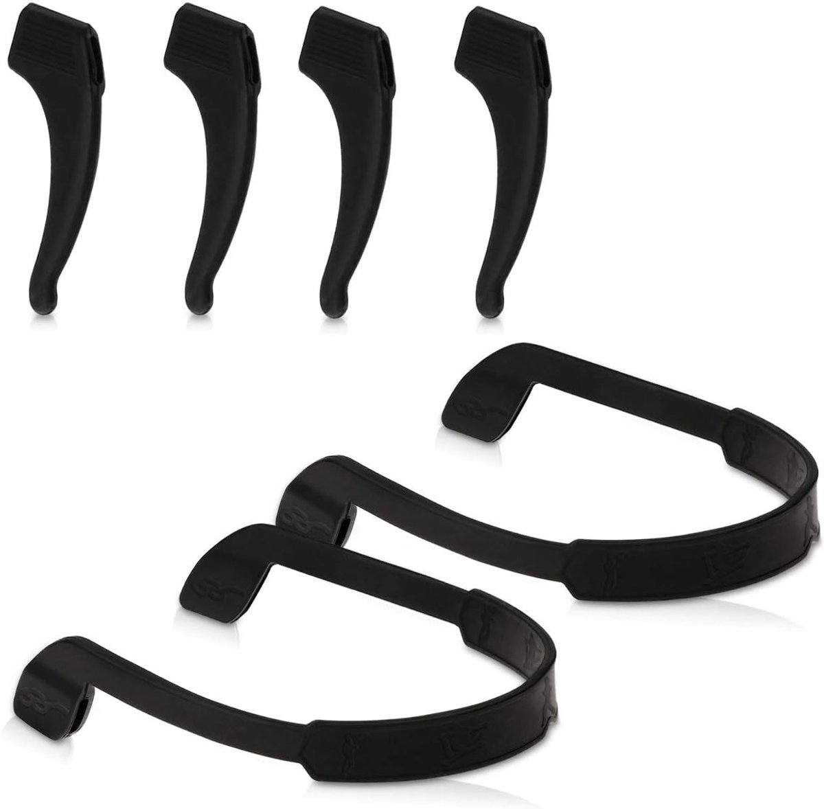 Thijox - Antislip houder en brilband set voor brilmontageset - 4x L siliconen oorbeugel haken en 2x zwarte band voor bril - Ideaal voor sport, buitena