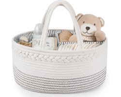 SnelShoppen - Maliton Luiercaddy Organizer - Katoenen Touw Baby Opbergmand met Verwijderbare Scheidingswand - Draagbare Luier Essentials Caddy voor Lu