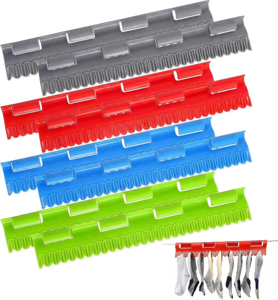 Thijox - 8 stuks Sokkenrek, Wasrek, Plastic Sokkenhouder, Antislip Kleerhanger voor Sokken en Ondergoed, Duurzaam en Robuust, Wasserijbenodigdheden vo