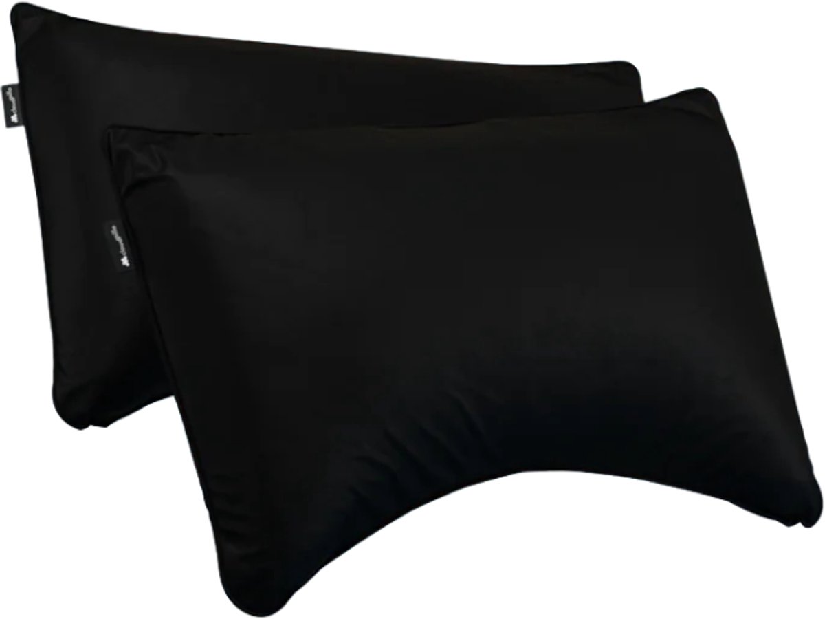 Cloudpillo Plus Duopack Kussenslopen - Set van 2 (52x82 cm) - Luxe Katoen Satijn (300TC) - Midnight Black - Zijdezacht, Hypoallergeen & Ademend