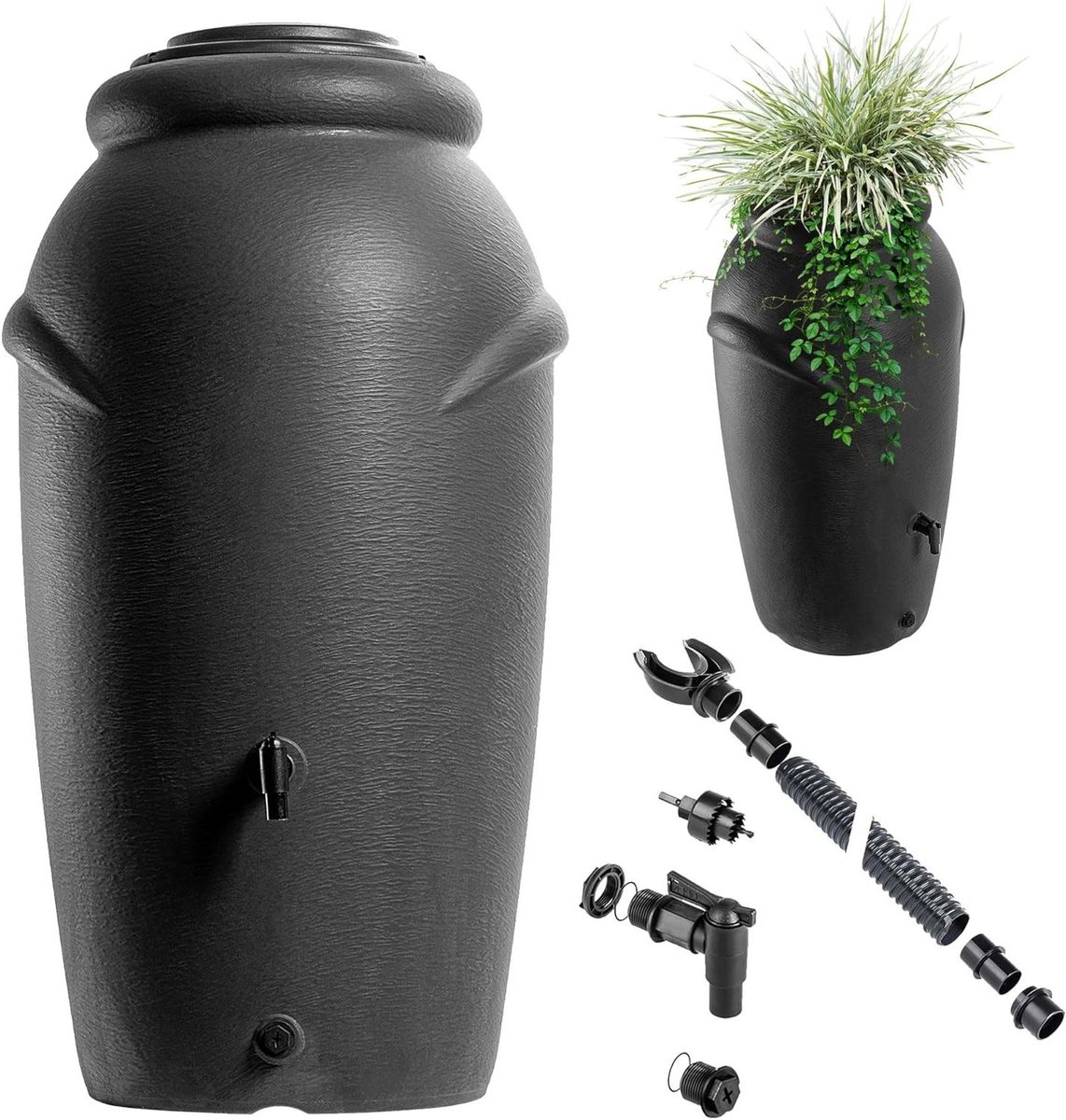 Regenton Kunststof - Regenwatertank - Water Verzamelen - Antieke Stijl - 210 Liter - Antraciet