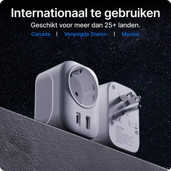 Voomy Reisstekker Amerika/USA - Wereldstekker Type B - USB-C & USB-A - Wit