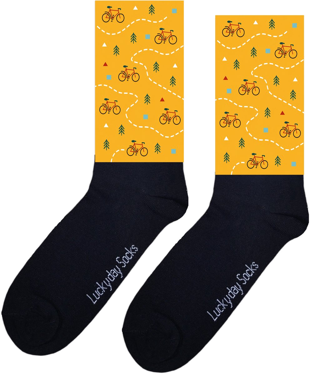 Verjaardag cadeau - Grappige sokken - Fiets Route sokken - Leuke sokken - Aparte Sokken - Vrolijke sokken - Valentijn Cadeau - Luckyday Socks - Cadeau sokken - Sokken waar je vrolijk van wordt - Maat 36-41