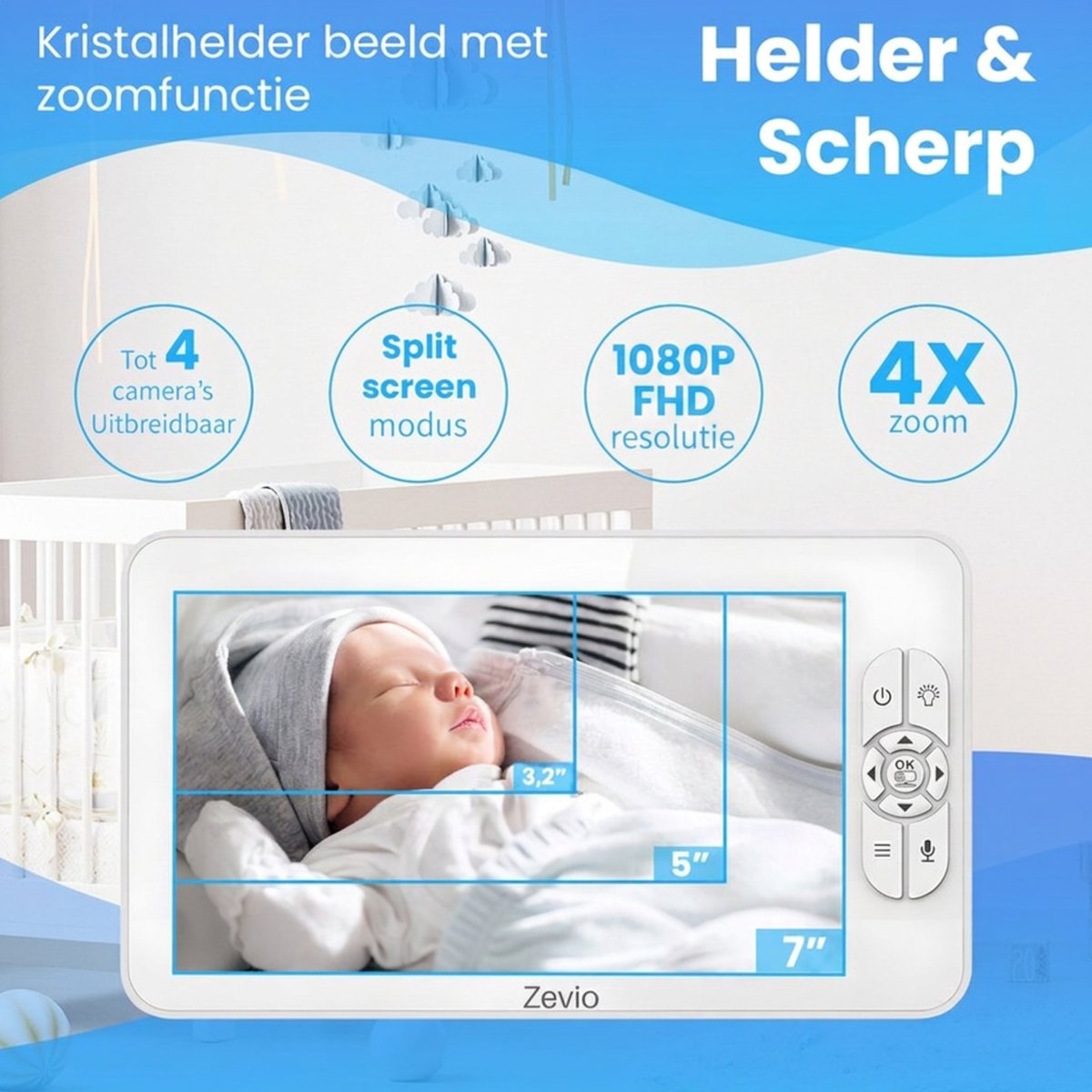 Zevio XL Elite Babyfoon met 2 Camera's en 7 Inch HD Monitor - afbeelding 2