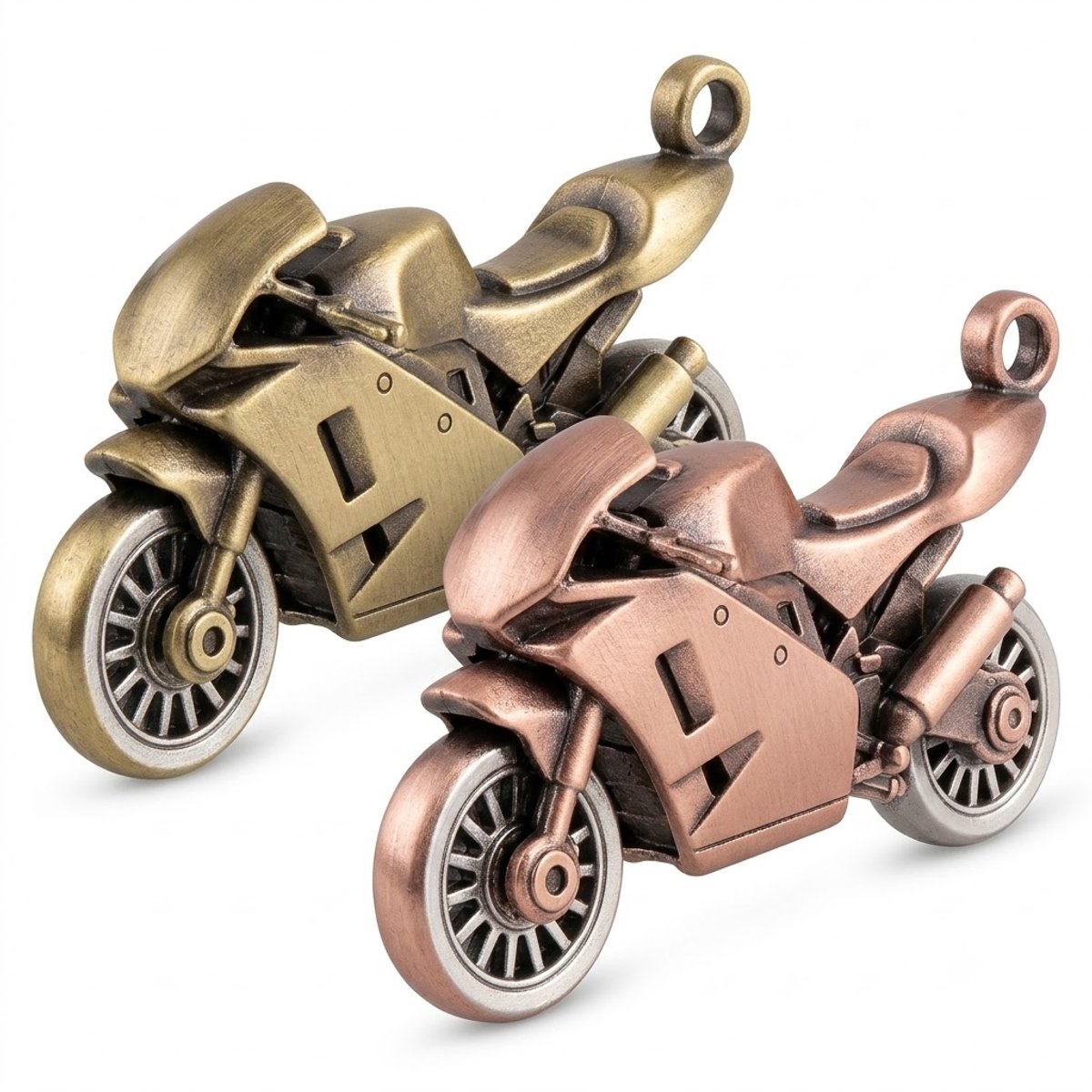 Tweekleurige motorfiets ketting hanger heren fantasie hanger vintage motor motorfiets bedel goudkleurig koperkleurig metaal industrieel ontwerp sieraden onderdeel set 2 stuks
