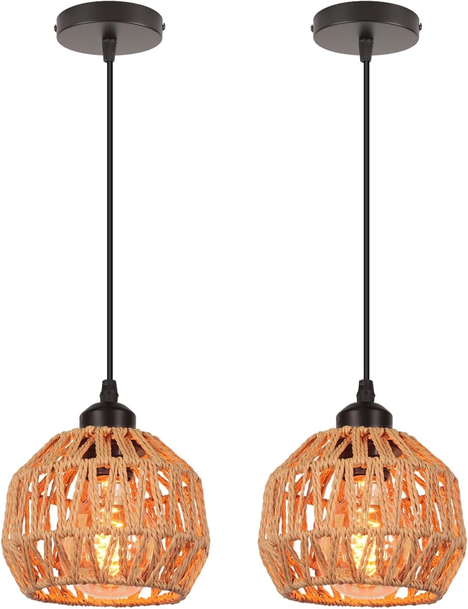 SnelShoppen - 2 Stuks Industriële Hanglamp Vintage Kroonluchter Metaal Paper Kabel E27 Retro Plafondlamp voor Eetkamer, Hal, Slaapkamer