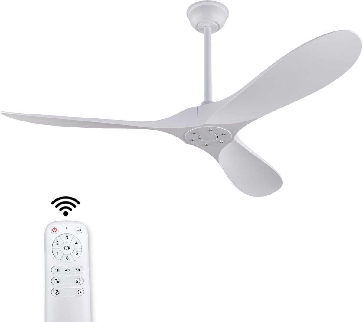 60 inch moderne witte plafondventilator zonder licht - Met afstandsbediening - Omkeerbare DC-motor - Timerfunctie - ABS-bladen - Binnen- en buitengebruik