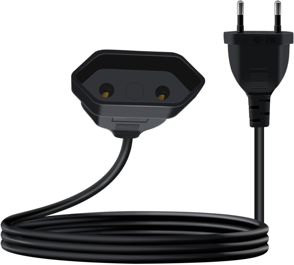 SnelShoppen - Euro Plug Verlengsnoer 2.5A 250V Korte Euro Stekker, 2m Zwart voor Huishoudelijke Apparaten, Computer, TV, Monitor, Beamer, Lamp