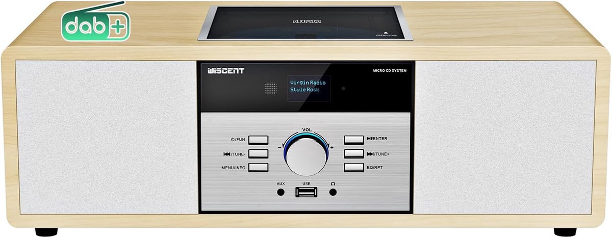 SnelShoppen - DAB-radio met CD-speler, Vintage Hifi Muzieksysteem van Hout, Bluetooth, DAB+, FM, AUX, USB, Compact Stereo-installatie voor Thuis, Retr