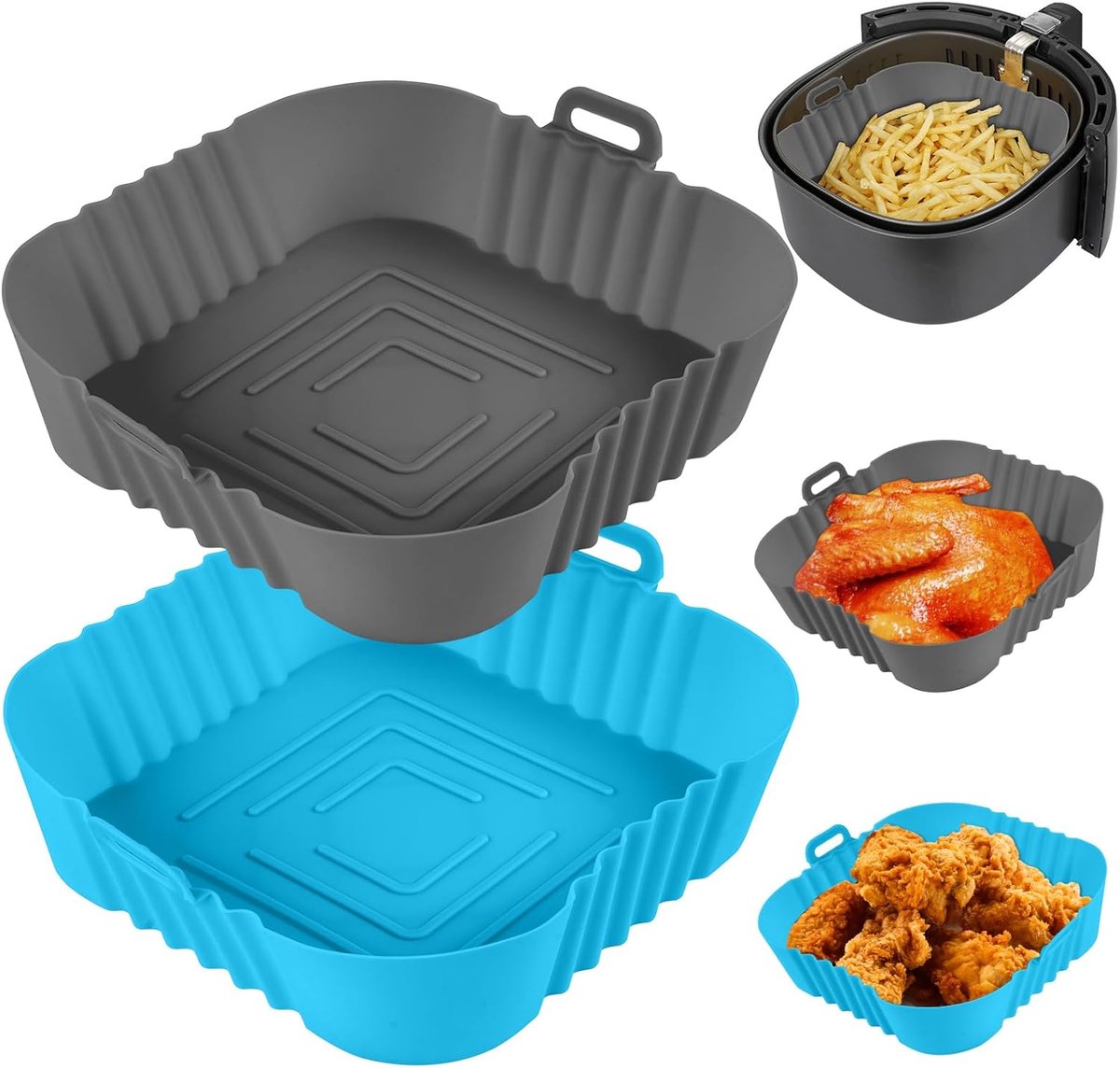 SnelShoppen Airfryer Siliconen Pot 2 Stuks 7 8 Inch Herbruikbare Vierkante Liner Blauwgrijs Ideaal voor Keuken Gezondheid Bakken