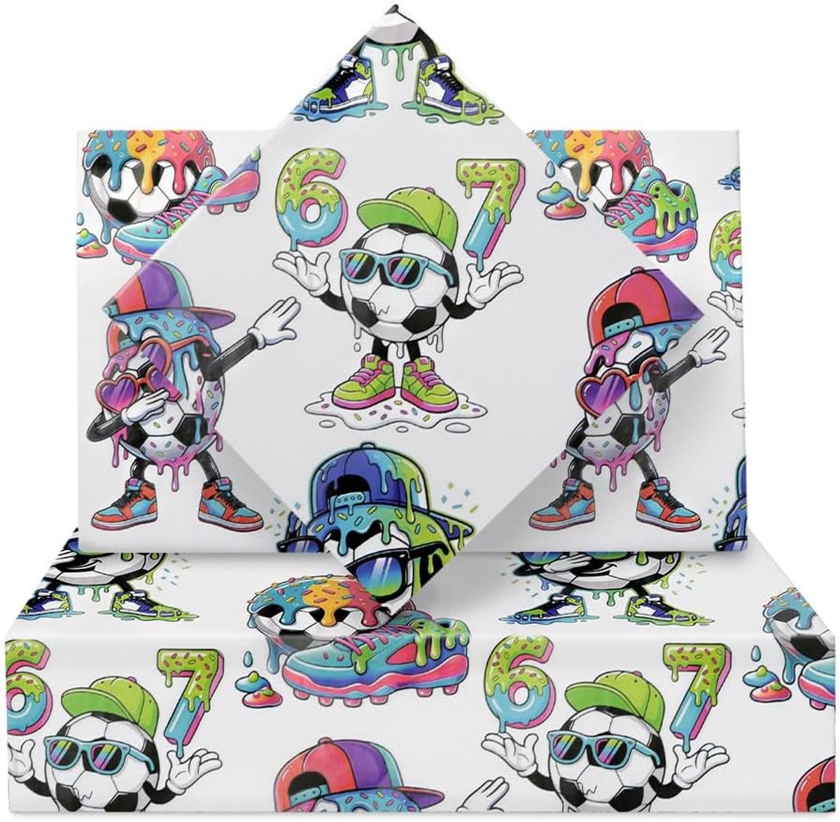 SnelShoppen - 67 Voetbal Inpakpapier, Kleurrijk Graffiti Cadeaupapier voor Verjaardag en Sportfeest, 4 Vellen 50x70cm, Trendy Voetbal Thema voor Jonge