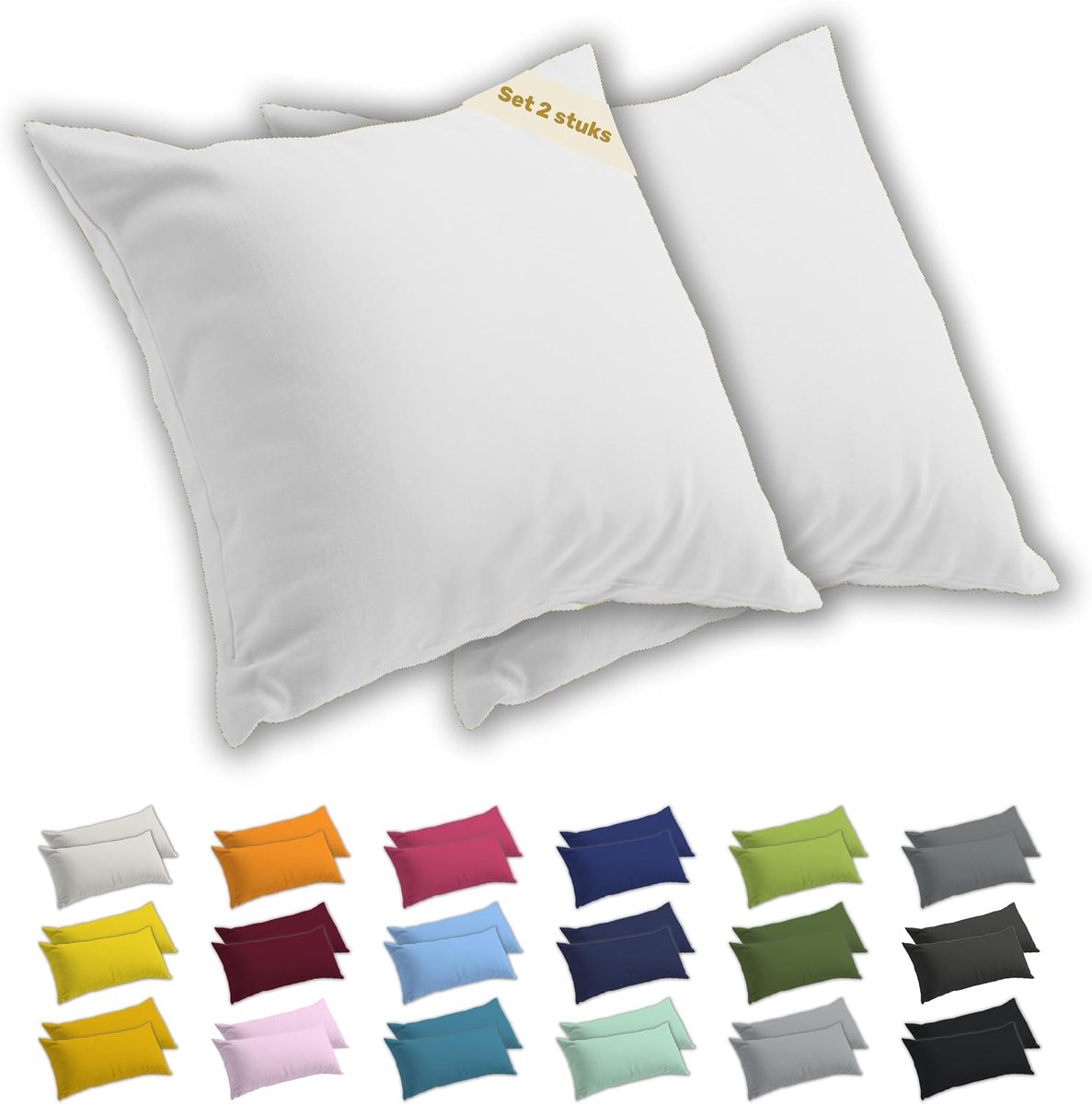 SnelShoppen - Kussenslopen 60x60 cm Set van 2 – Zachte Jersey Katoen Kussenhoezen met YKK Ritssluiting – Ademend en Comfortabel – Wit