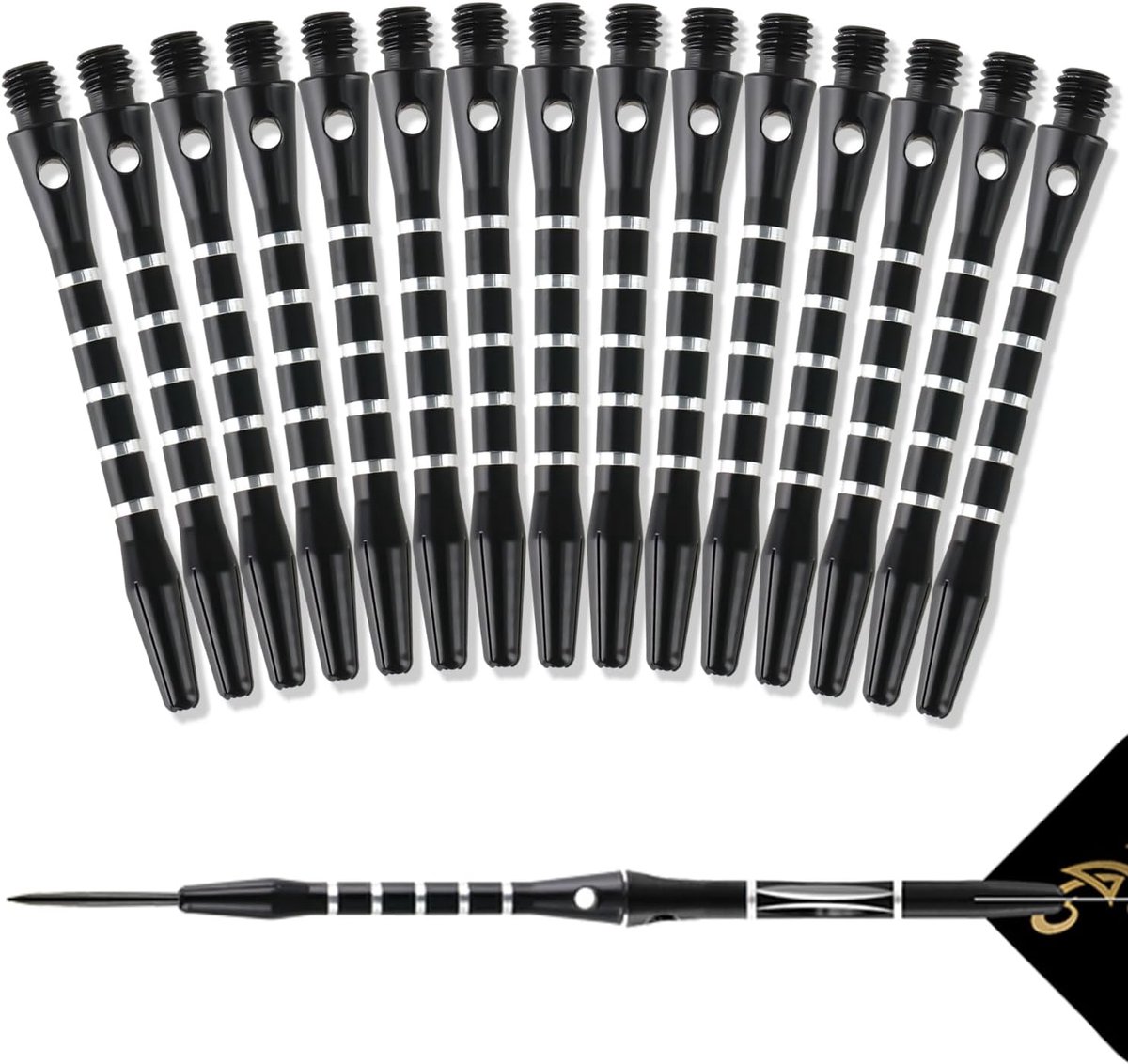 SnelShoppen - Darts Shafts Aluminium 15 Stuks, Zwart, Schroefdraad met O-Ring, 2BA Universele Schroefdraad voor Soft en Stalen Darts