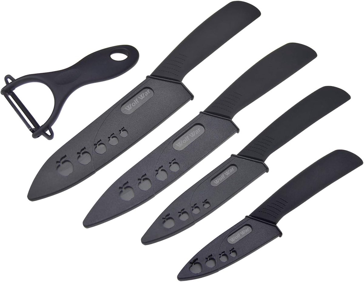 SnelShoppen - Keramische Messenset 5-delig, Super Scherp Keuken Chef Mes Set, Vlekbestendig Roestvrij, 6" Chef Mes, 5" Utility Mes, 4" Fruit Mes, 3" P