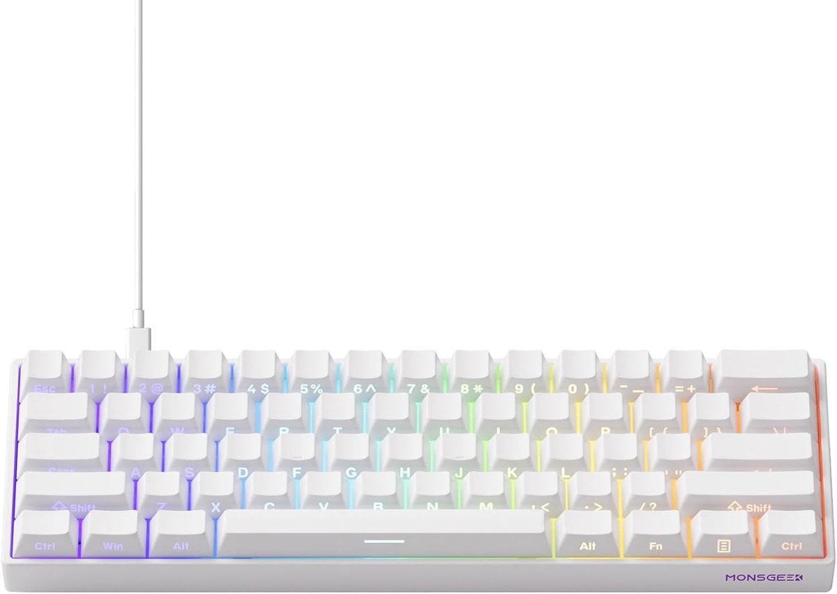 SnelShoppen - Gaming Toetsenbord 60% Wit Bedraad - FUN60 Pro Rapid Trigger met 16k Sample Rate, SP Magnetische Schakelaar, Glare Toetsenbord voor PC,