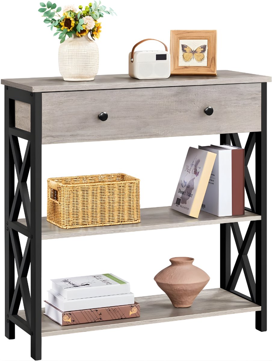 KIRA® Haltafel Met Lades - Bijzettafel - 1 Lade En 2 Open Vakken - Vintagebraun - ‎22cm x 160cm x 75cm