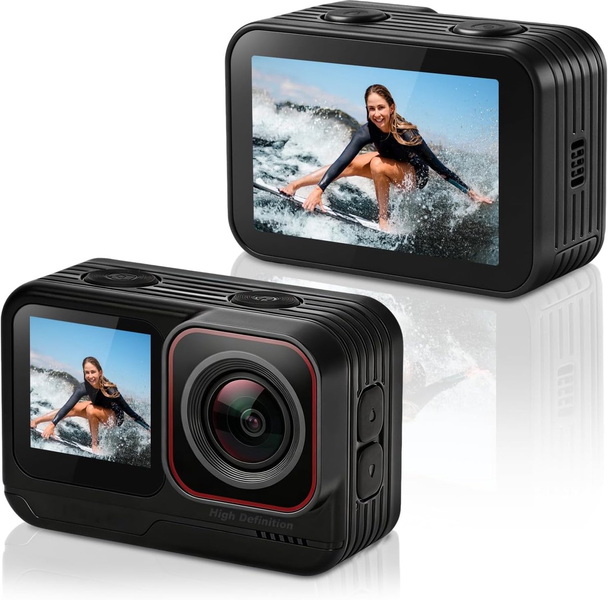 SnelShoppen - Professionele Wifi Actiecamera 5K/30FPS, 48MP, 3.0 EIS, Waterdicht, Nachtzicht, Dual HD Display, Ideaal voor Avontuur, Sport, Vakantie e
