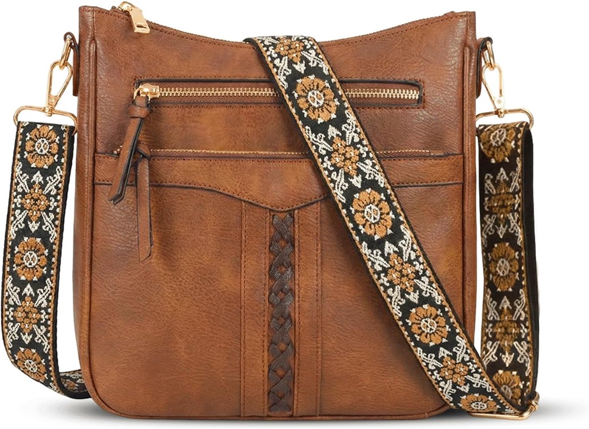SnelShoppen - Middelgrote schoudertas voor dames, vegan leren handtas met veel vakken, crossbody tas met verstelbare schouderriem, trendy en praktisch