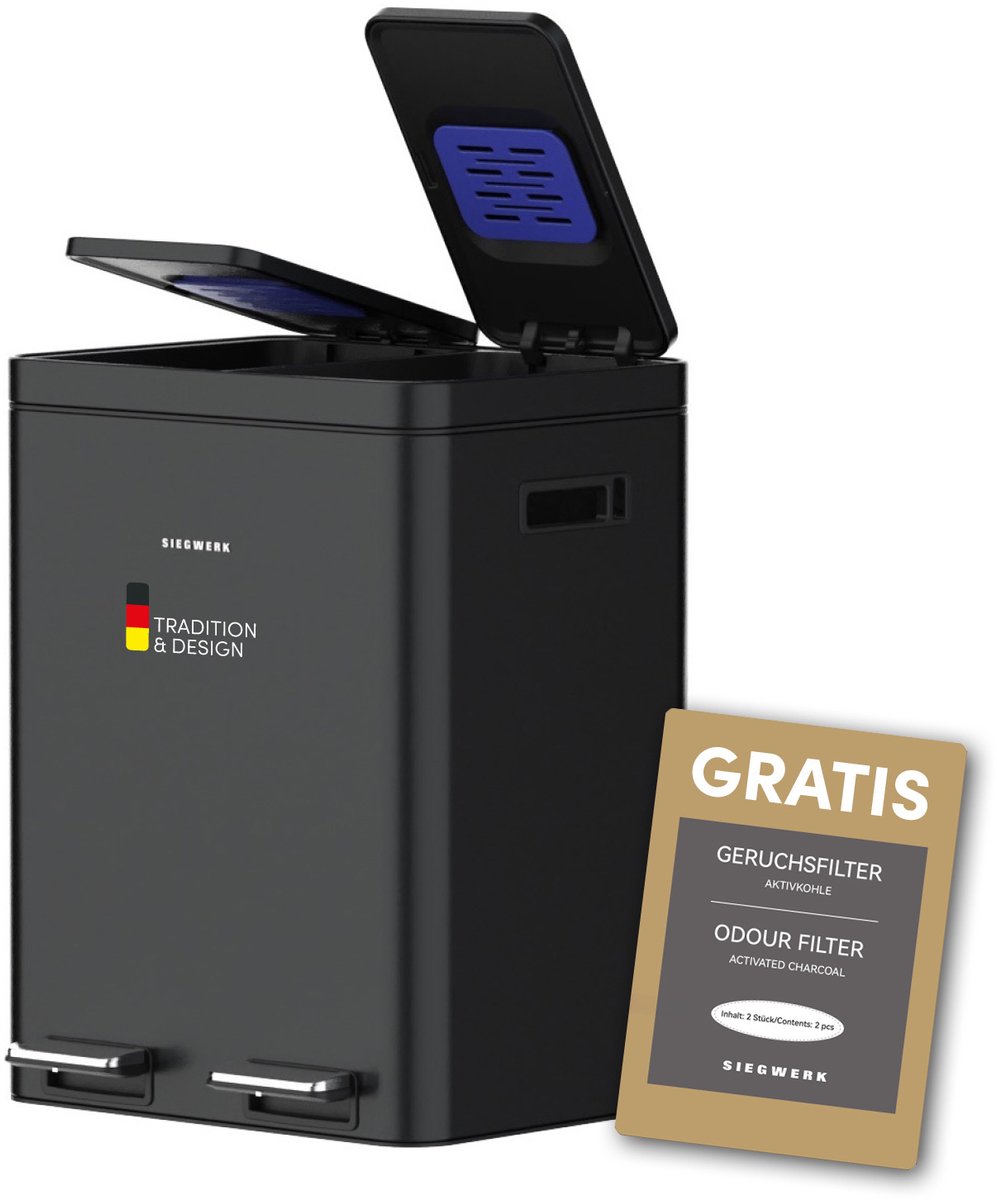 Prullenbak KOLEKTO 2x18L Night echo - mat Zwart