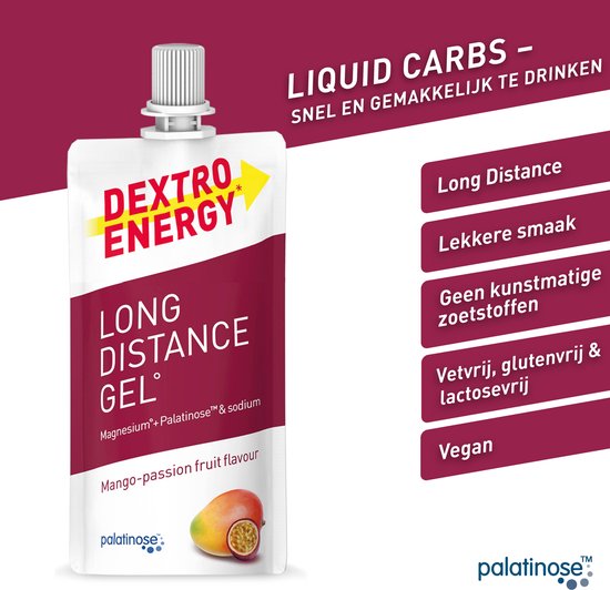 Dextro Energy Long Distance Energy Gel - Mango Passievrucht - Sportgel - Energie Gel Hardlopen en Wielrennen - 12 x 50 ml van Merkloos — afbeelding 2