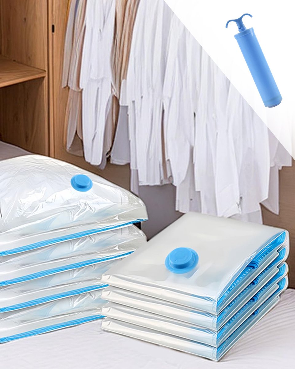 Vacuüm Opbergzakken 8 Stuks 40x60 cm Inclusief Handpomp - Ruimtebesparende Vacuümzakken - Herbruikbare Compressiezakken voor Kleding Dekens Beddengoed Verhuizen en Reizen