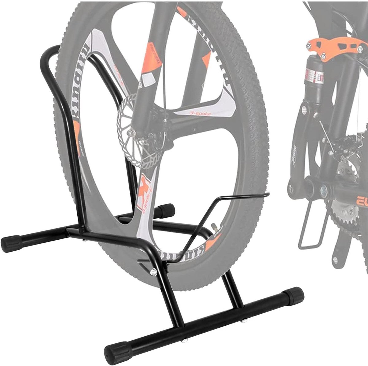 Vrijstaande fietsstandaard voor voor- of achterwiel - metalen vloerstandaard met verstelbare wielhouder - zwart - voor racefiets en mountainbike