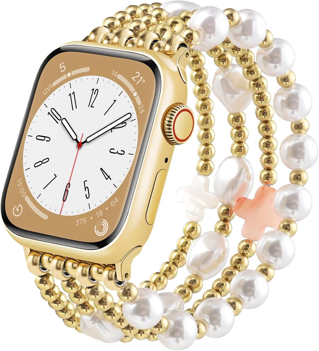 Horlogeband geschikt voor Apple Watch Series 4, 5, 6, 7, 8 en SE, nieuw kralenarmbandje met glazen hangers, maten 38 / 40 / 41 mm