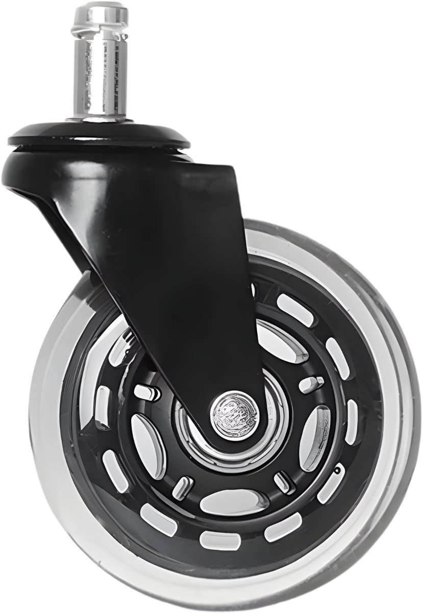 Bureaustoelwielen 5 stuks, 10 mm asmaat ~1 cm - Zwart PU-rubber met metalen en kunststof