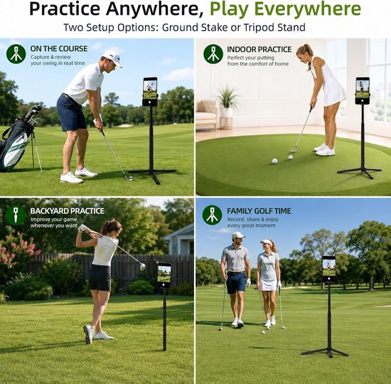 Thijox - Golf-monopod, verstelbare golf-swing mobiele telefoonhouder, magnetische selfiestick met spike-houder, ideaal voor golfen en buitenactiviteit van thijox — afbeelding 4