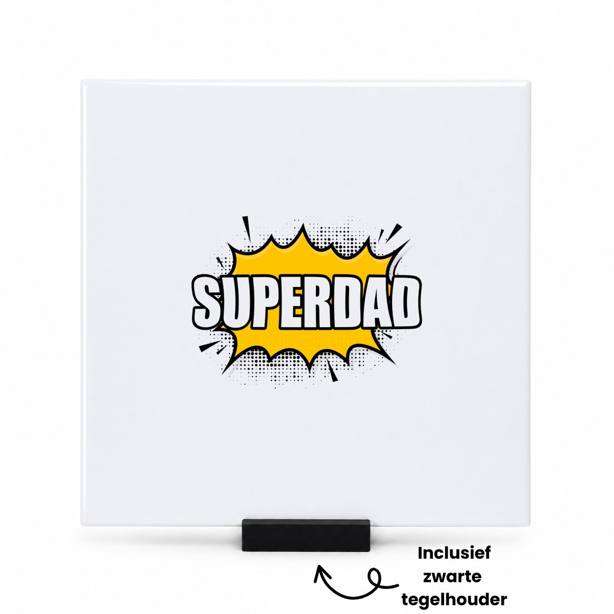 Hacebo superdad tegeltje met tegelhouder - Papa - supervader - tegeltjes met tekst - vader cadeautjes - vaderdag - verjaardagscadeau - verjaardag - cadeau - geschenk - kado - gift - vader artikelen - spreuktegels - 15x15 CM Wit