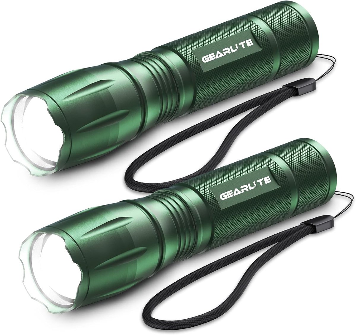 SnelShoppen - Pack van 2 LED Torches 2000 Lumen Batterij Operated Met 5 Modi IP65 Waterdicht Voor Kinderen, Camping, Hiking, Buitenshuis Noodverlichti