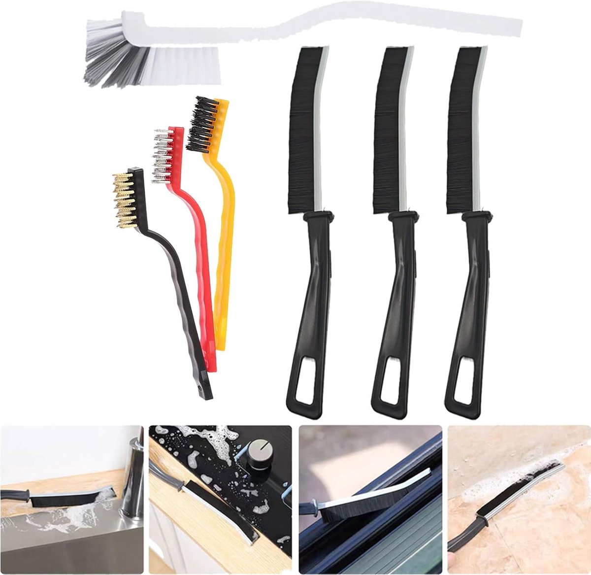 SnelShoppen - Brush set voor douche en voegen, 3 metalen borstels, 3 voegenborstels, 1 multifunctioneel hoofdelement voor huishoudelijk gebruik en moe