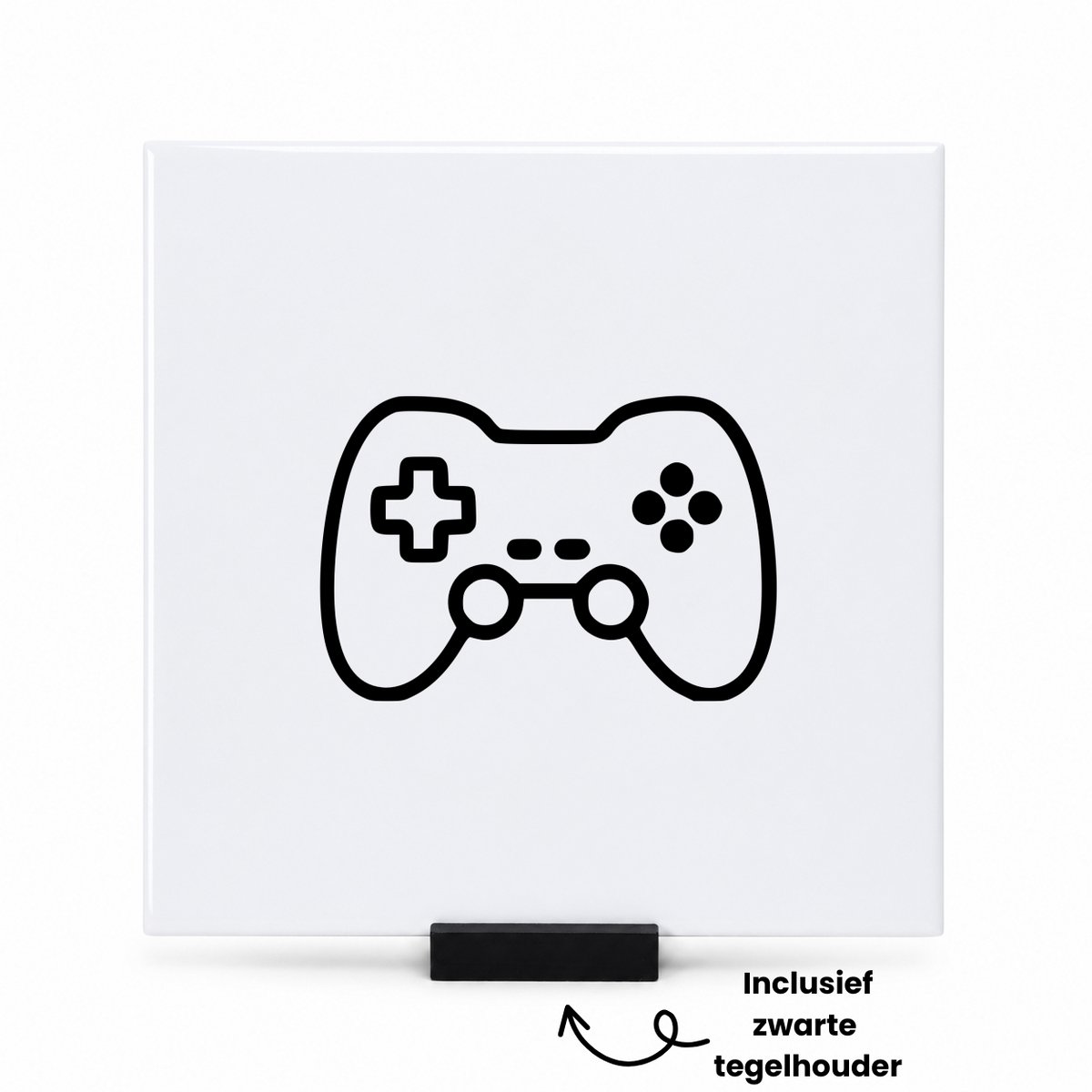 Hacebo Controller tegeltje met tegelhouder - Gamer - de echte gamers - tegeltjes met tekst - game on - spreuktegels - 15x15 CM Wit