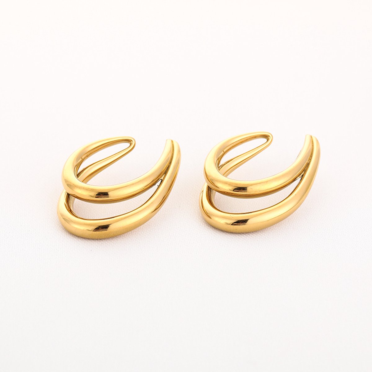 Stainless Steel Dubbele Druppel Hoops – Elegante & Trendy Oorringen - RVS - Goud
