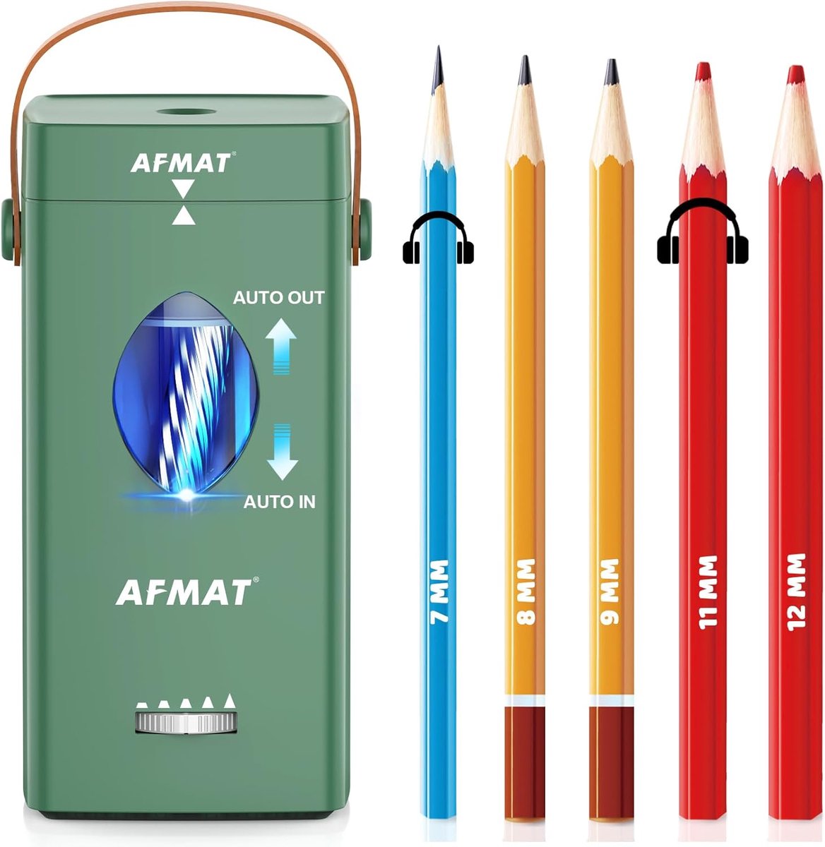 SnelShoppen - Elektrische Potloodslijper - Volautomatisch USB Oplaadbaar - Draagbare Handgreep - Voor Dikke en Dunne Potloden 6.5-12 mm - School, Kant