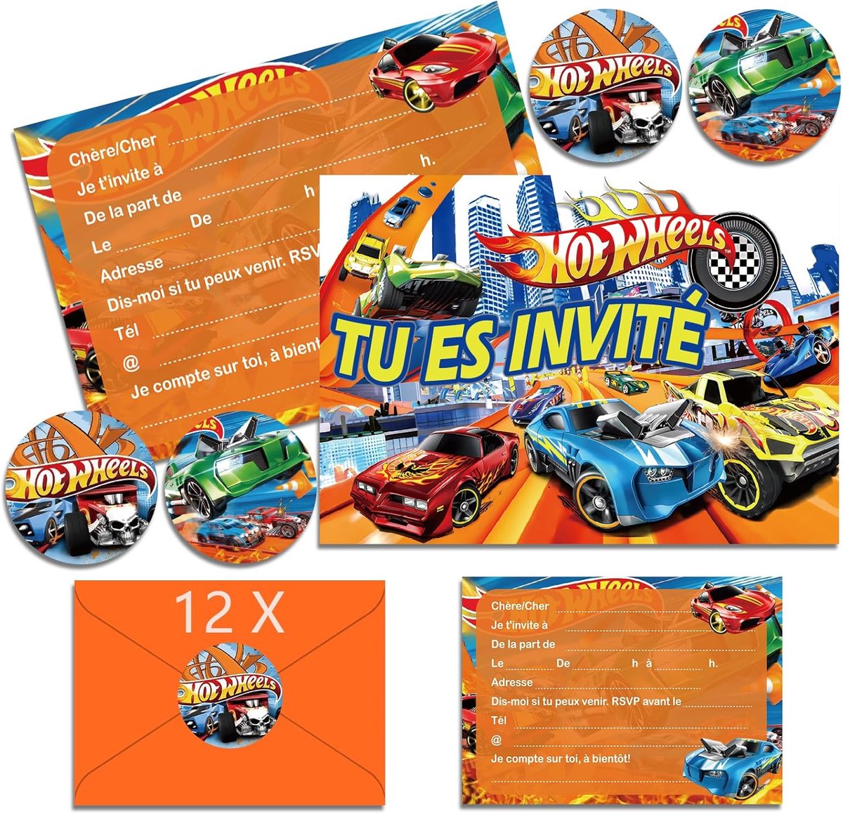 SnelShoppen - 12 Kinderverjaardagsuitnodigingen met Franse Enveloppen, Kaarten voor Jongens en Meisjes (A6) - Perfect voor Feesten, Maat 15.2x10.7 cm,