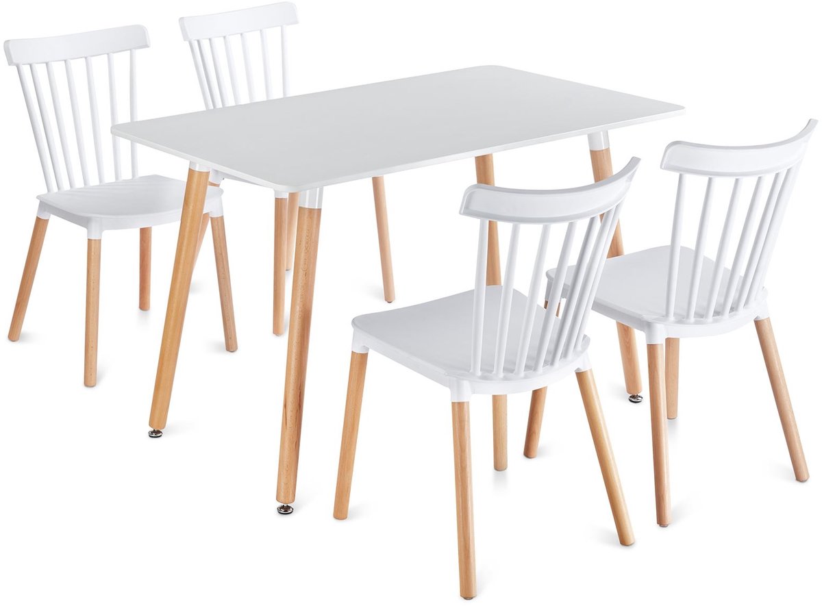 Eethoek SHANNON/RAVI met tafel en 4 stoelen – Wit