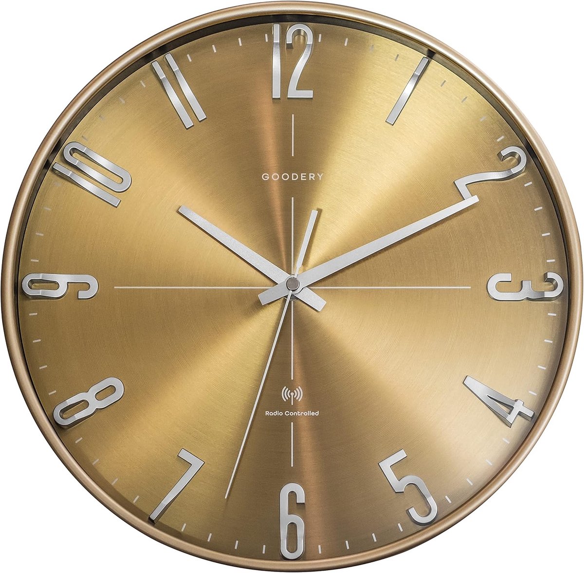 SnelShoppen - DCF Wireless Wall Clock 30 cm - Stille 3D Analoge Wandklok - Gouden Decoratie Voor Woonkamer, Slaapkamer, Keuken, Kantoor - Modern Desig