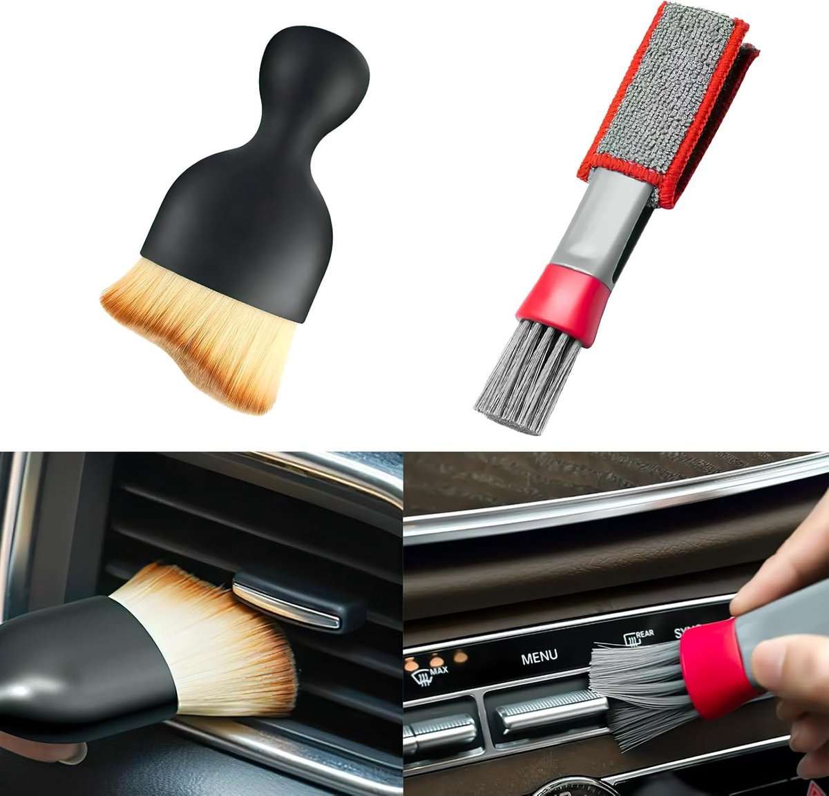 SnelShoppen - Set van 2 Auto Interieur Reinigingsborstels - Zacht, Veelzijdig en Duurzaam voor Perfecte Dashboard en Stoel Reiniging - Krassenvrij en